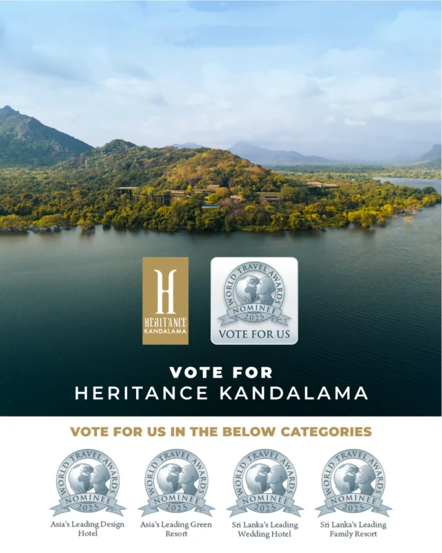 Vote for Heritance Kandalama in the World Travel Awards! We have been nominated for 'Asia's Leading Design Hotel', 'Asia's Leading Green Resort', 'Sri Lanka's Leading Wedding Hotel', and 'Sri Lanka's Leading Family Resort'.

How to vote:
1. First register
2. Go to your email inbox for the verification message. Click ‘verify your email’.
3. Select the nominated region (i.e. Asia)
4. Select the nominated category
5. Click and vote for Heritance Kandalama

Vote now (link in bio)

#HeritanceKandalama #HeritanceHotelsAndResorts #WorldTravelAwards #GreenResort